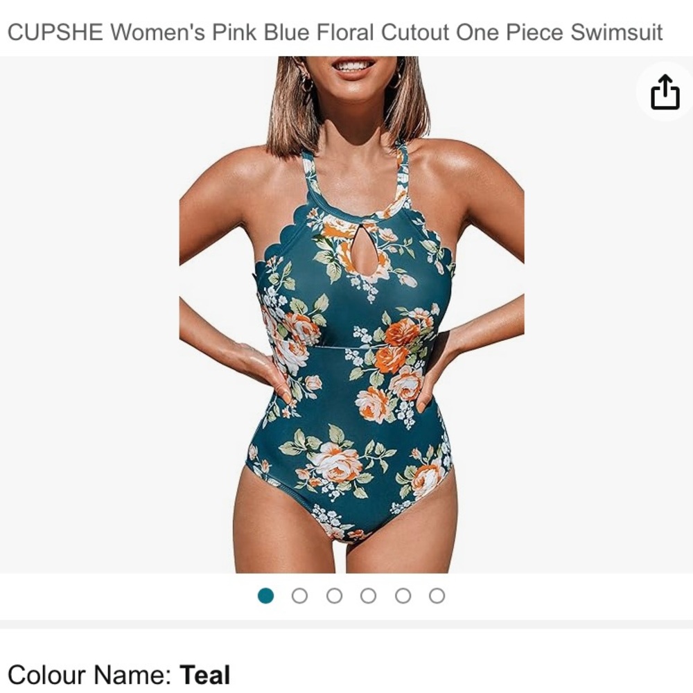 CUPSHE women teal floral adjustable crossed straps back swim suit. Size S. NWT.